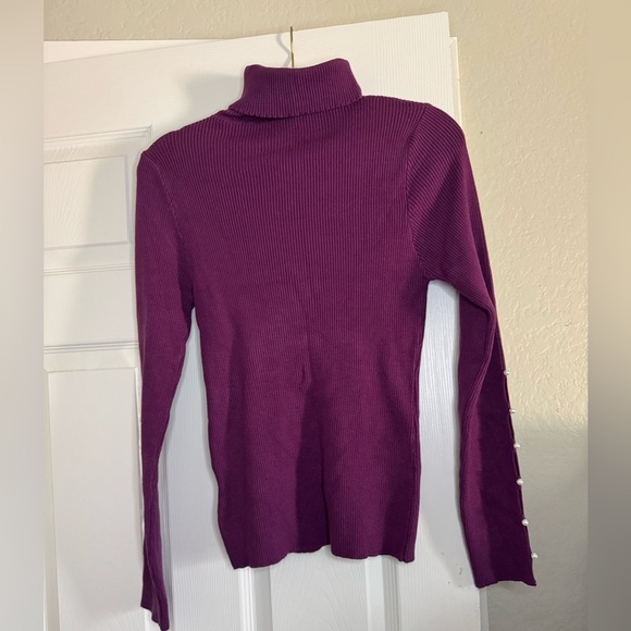 Purple Turtleneck Sweater with Pearl Detail - Picture 2 of 5